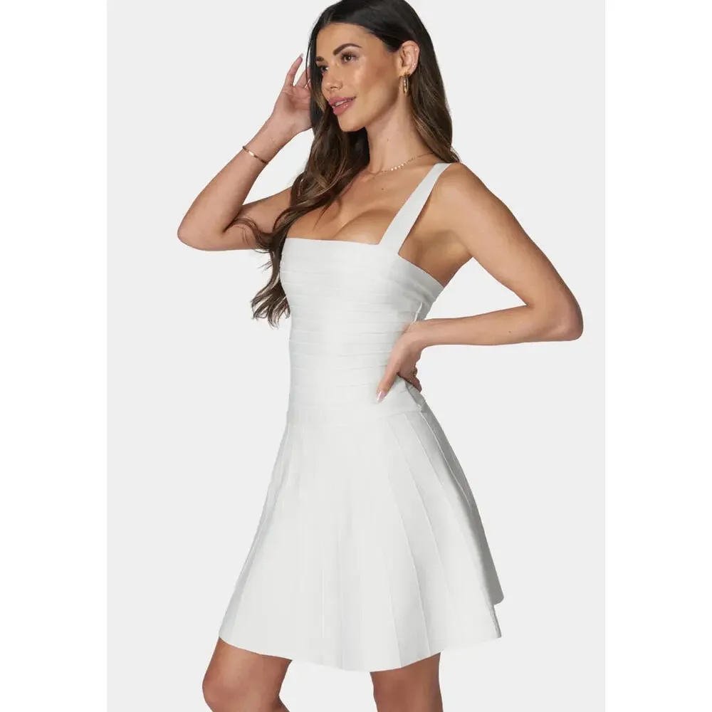 NWT Bebe Bandage Square neck White Mini Dress Size M